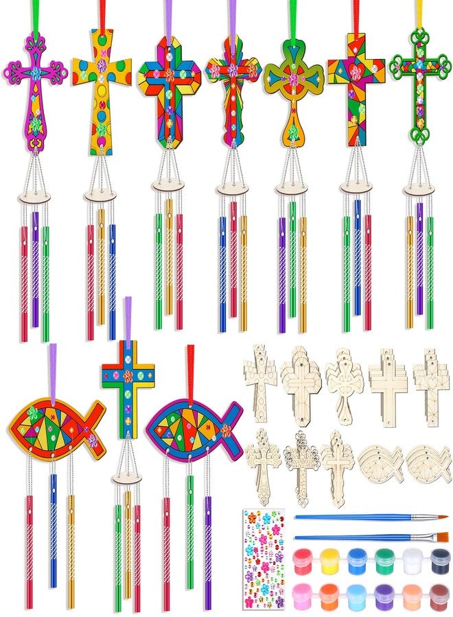 Colingmill 30 Pack Easter Crafts Religious Cross Craft Christian Wind Chime Kit Make Your Own Wind Chimes Bulk DIY Coloring Wooden Crafts for Easter Lent Church Art Party Sunday School Vbs Favors - Image 1